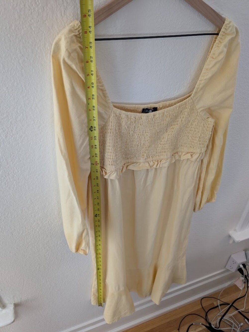 7 For All Mankind Yellow Smocked Bodice Puff Sleeve Midi Dress Size L - Picture 6 of 6